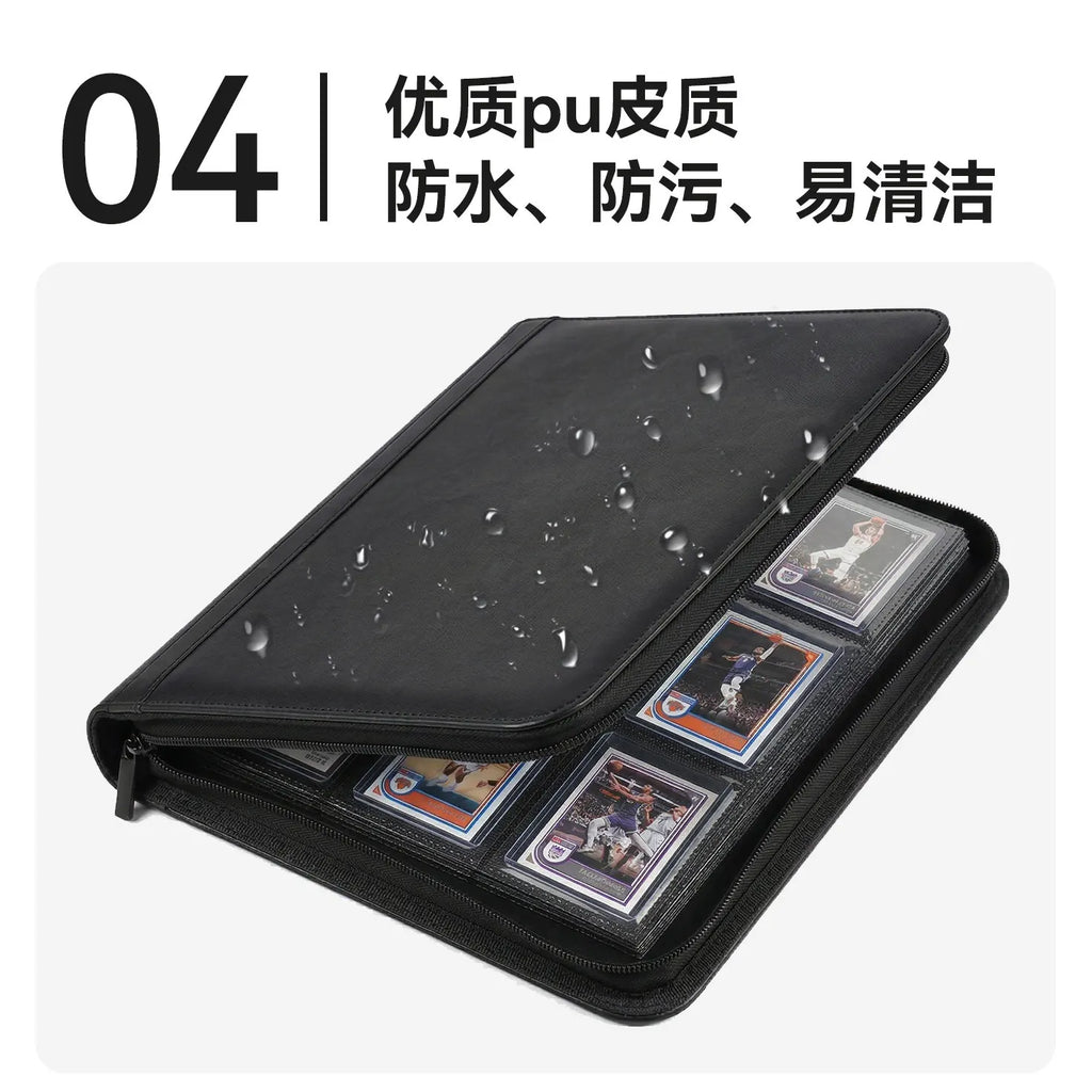 Premium 35pt Toploader Card Binder 4/9 Pocket Trading Card Album PU Leather Zipper for Pokemon PTCG Sports Cards Top Loaders