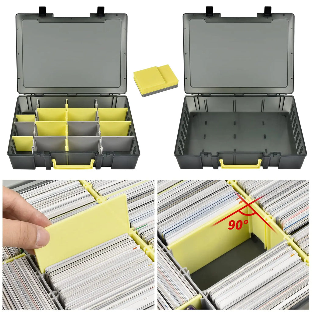 Clear Trading Card Storage Box 2300+ Cards Organizer 12 Dividers Carry Handle for TCG Yugioh CAH Baseball Football Card Box Only