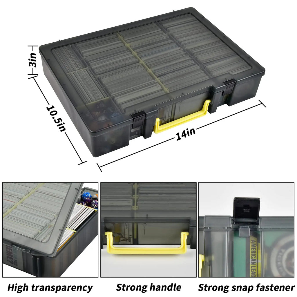 Clear Trading Card Storage Box 2300+ Cards Organizer 12 Dividers Carry Handle for TCG Yugioh CAH Baseball Football Card Box Only