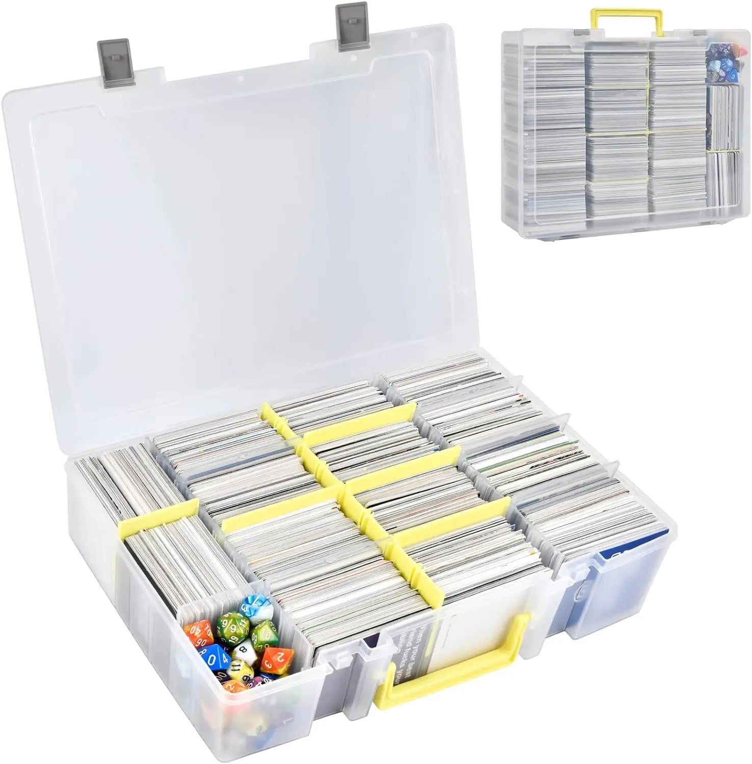 Clear Trading Card Storage Box 2300+ Cards Organizer 12 Dividers Carry Handle for TCG Yugioh CAH Baseball Football Card Box Only