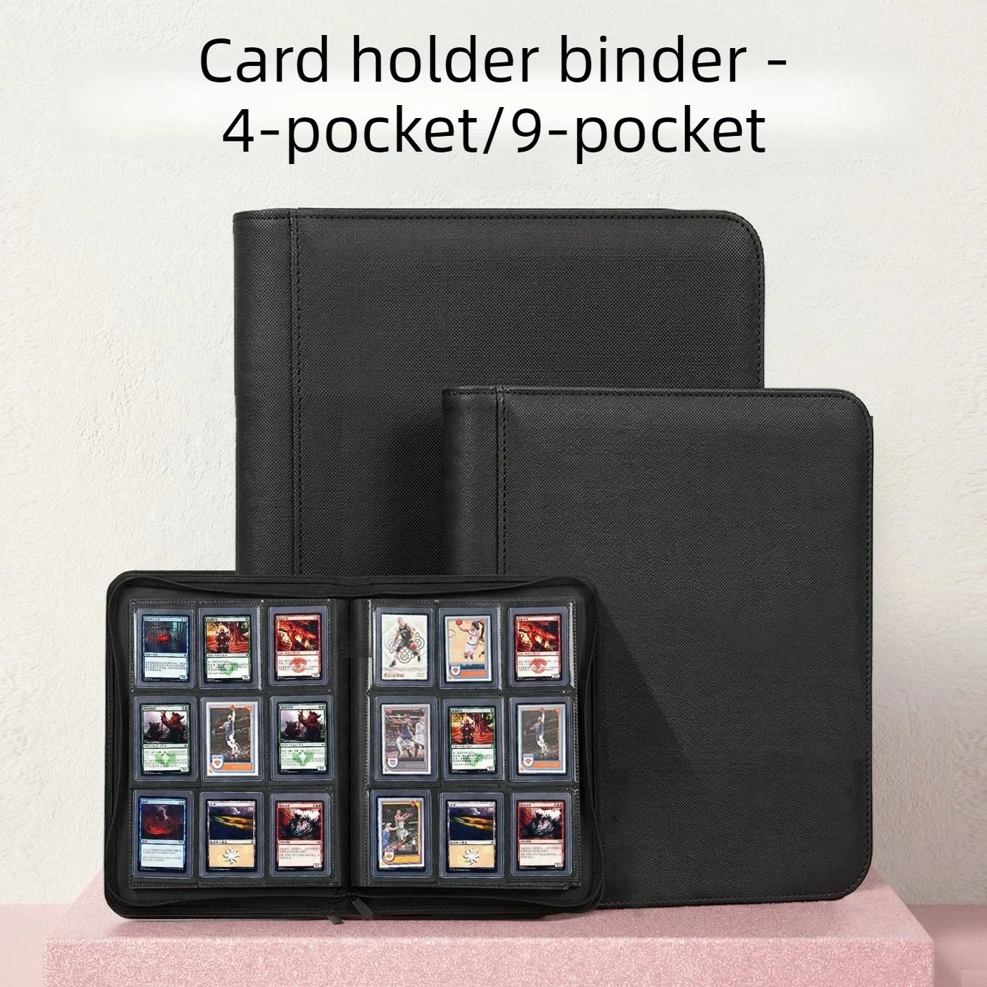 Premium 35pt Toploader Card Binder 4/9 Pocket Trading Card Album PU Leather Zipper for Pokemon PTCG Sports Cards Top Loaders
