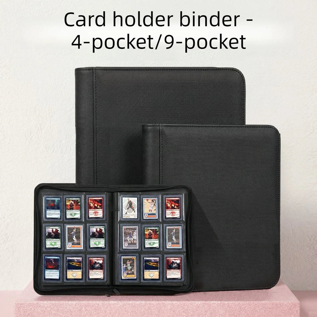 Premium 35pt Toploader Card Binder 4/9 Pocket Trading Card Album PU Leather Zipper for Pokemon PTCG Sports Cards Top Loaders